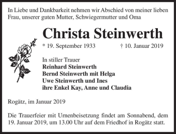 Traueranzeige von Christa Steinwerth  von Magdeburger Volksstimme