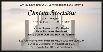 Traueranzeige von Christa Stocklöw (geb. Wolgast)  von Magdeburger Volksstimme