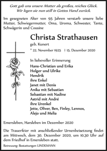 Traueranzeige von Christa Strathausen (geb. Kuhnert)  von Magdeburger Volksstimme