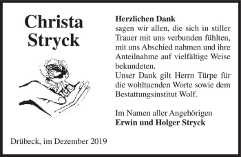 Traueranzeige von Christa Stryck  von Magdeburger Volksstimme