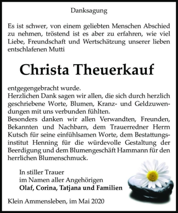 Traueranzeige von Christa Theuerkauf  von Magdeburger Volksstimme