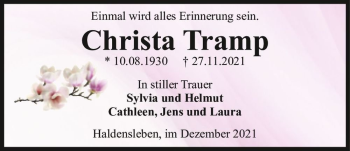 Traueranzeige von Christa Tramp  von Magdeburger Volksstimme