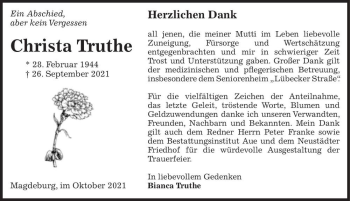 Traueranzeige von Christa Truthe  von Magdeburger Volksstimme