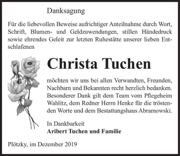 Traueranzeige von Christa Tuchen  von Magdeburger Volksstimme