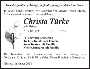 Traueranzeige von Christa Türke (geb. Krüger)  von Magdeburger Volksstimme