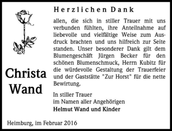 Traueranzeige von Christa Wand  von Magdeburger Volksstimme