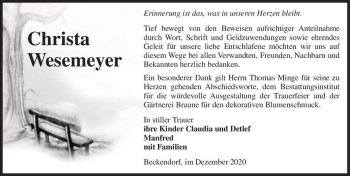 Traueranzeige von Christa Wesemeyer  von Magdeburger Volksstimme