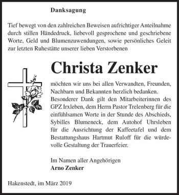 Traueranzeige von Christa Zenker  von Magdeburger Volksstimme
