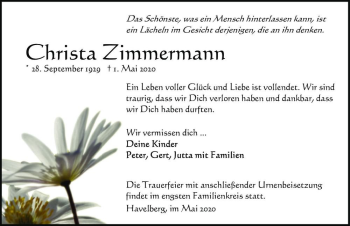 Traueranzeige von Christa Zimmermann  von Magdeburger Volksstimme