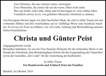 Traueranzeige von Christa und Günter Peist  von Magdeburger Volksstimme