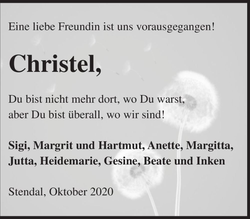  Traueranzeige für Christel  vom 30.10.2020 aus Magdeburger Volksstimme
