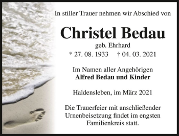 Traueranzeige von Christel Bedau (geb. Ehrhard)  von Magdeburger Volksstimme