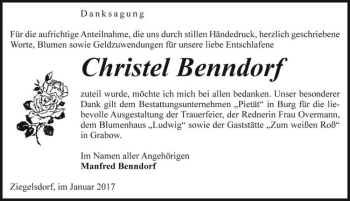 Traueranzeige von Christel Benndorf  von Magdeburger Volksstimme
