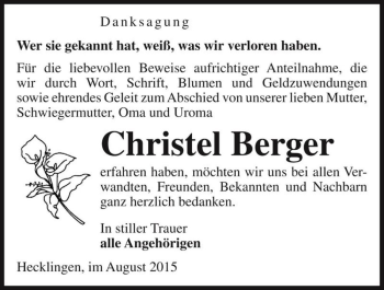 Traueranzeige von Christel Berger  von Magdeburger Volksstimme