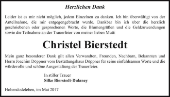 Traueranzeige von Christel Bierstedt  von Magdeburger Volksstimme