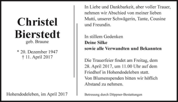 Traueranzeige von Christel Bierstedt (geb. Braune)  von Magdeburger Volksstimme