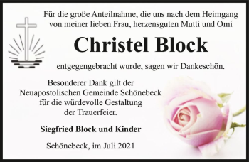 Traueranzeige von Christel Block  von Magdeburger Volksstimme