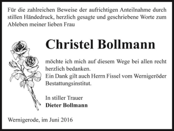 Traueranzeige von Christel Bollmann  von Magdeburger Volksstimme