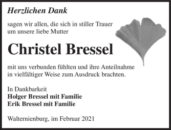 Traueranzeige von Christel Bressel  von Magdeburger Volksstimme
