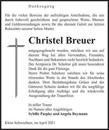 Traueranzeige von Christel Breuer  von Magdeburger Volksstimme