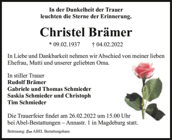 Traueranzeige von Christel Brämer  von Magdeburger Volksstimme