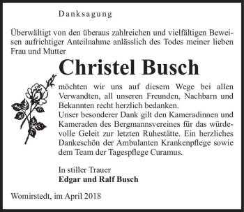 Traueranzeige von Christel Busch  von Magdeburger Volksstimme