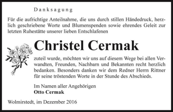 Traueranzeige von Christel Cermak  von Magdeburger Volksstimme
