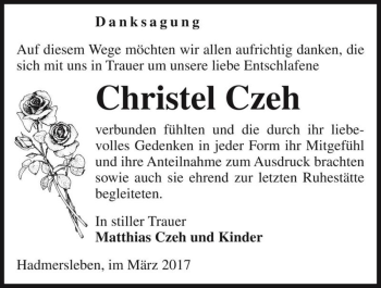 Traueranzeige von Christel Czeh  von Magdeburger Volksstimme