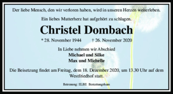 Traueranzeige von Christel Dombach  von Magdeburger Volksstimme