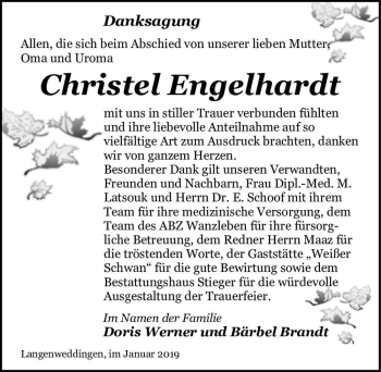 Traueranzeige von Christel Engelhardt  von Magdeburger Volksstimme