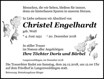 Traueranzeige von Christel Engelhardt (geb. Weiß)  von Magdeburger Volksstimme