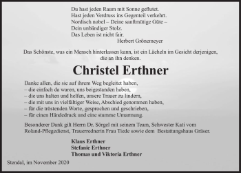 Traueranzeige von Christel Erthner  von Magdeburger Volksstimme