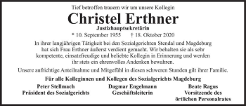 Traueranzeige von Christel Erthner  von Magdeburger Volksstimme