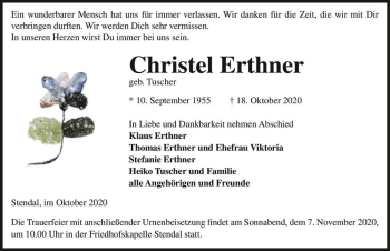 Traueranzeige von Christel Erthner (geb. Tuscher)  von Magdeburger Volksstimme