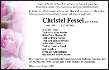 Traueranzeige von Christel Fessel (geb. Kranich)  von Magdeburger Volksstimme