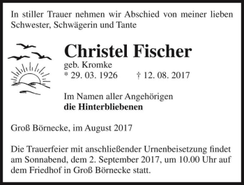 Traueranzeige von Christel Fischer (geb. Kromke)  von Magdeburger Volksstimme
