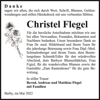Traueranzeige von Christel Flegel  von Magdeburger Volksstimme