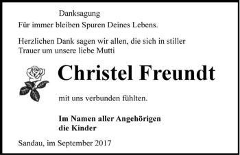 Traueranzeige von Christel Freundt  von Magdeburger Volksstimme