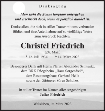 Traueranzeige von Christel Friedrich (geb. Maaß)  von Magdeburger Volksstimme