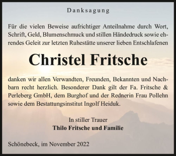 Traueranzeige von Christel Fritsche  von Magdeburger Volksstimme
