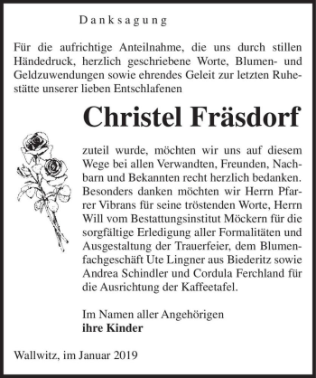 Traueranzeige von Christel Fräsdorf  von Magdeburger Volksstimme