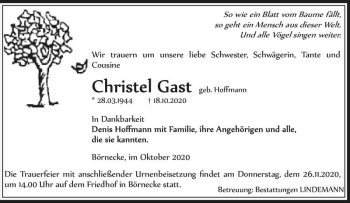 Traueranzeige von Christel Gast (geb. Hoffmann)  von Magdeburger Volksstimme