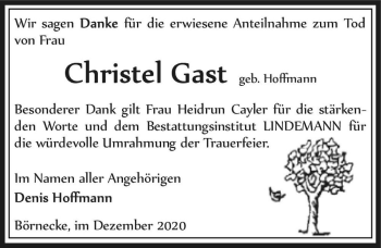Traueranzeige von Christel Gast (geb. Hoffmann)  von Magdeburger Volksstimme