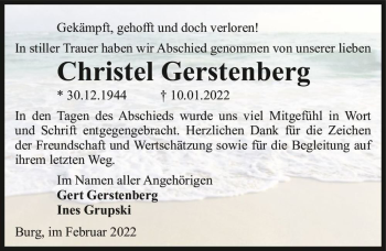 Traueranzeige von Christel Gerstenberg  von Magdeburger Volksstimme