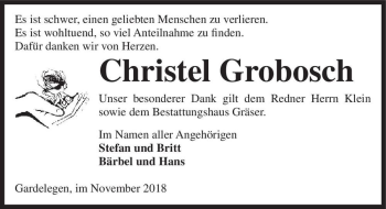 Traueranzeige von Christel Grobosch  von Magdeburger Volksstimme
