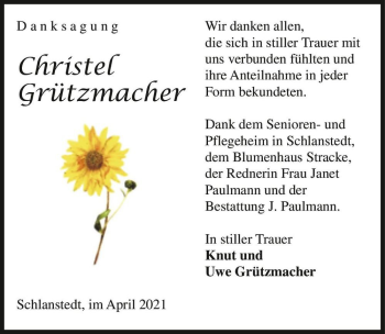 Traueranzeige von Christel Grützmacher  von Magdeburger Volksstimme