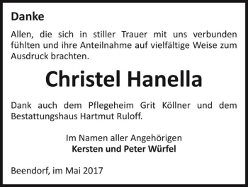 Traueranzeige von Christel Hanella  von Magdeburger Volksstimme