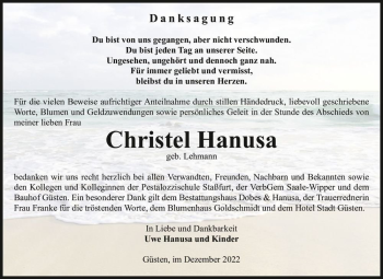 Traueranzeige von Christel Hanusa (geb. Lehmann)  von Magdeburger Volksstimme