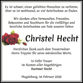 Traueranzeige von Christel Hecht  von Magdeburger Volksstimme