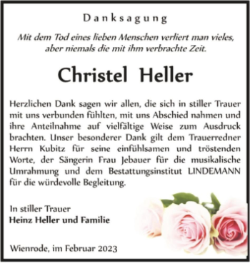 Traueranzeige von Christel Heller  von Magdeburger Volksstimme